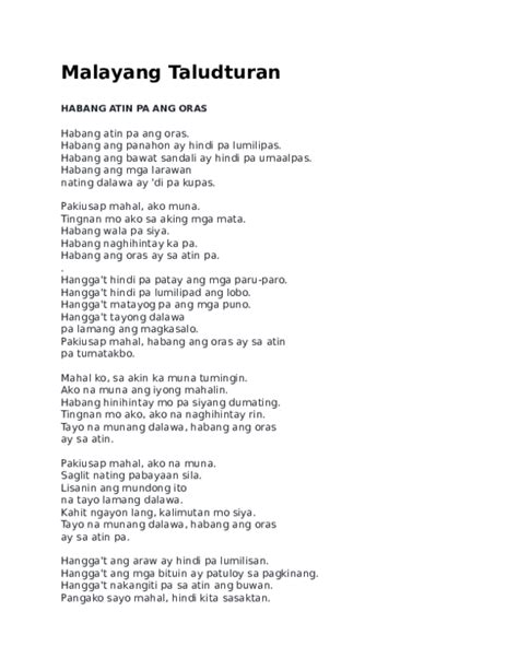 malayang taludturan in English .